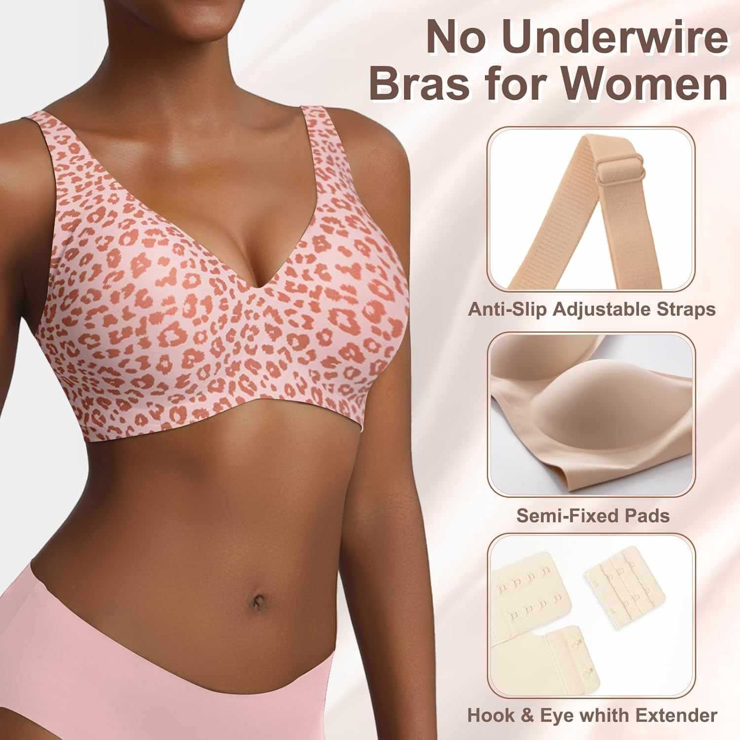 여성용 심리스 핑크 레오파드 프린트 브라, 와이어리스  - Minimizer Bra Women 리뷰 및 가격